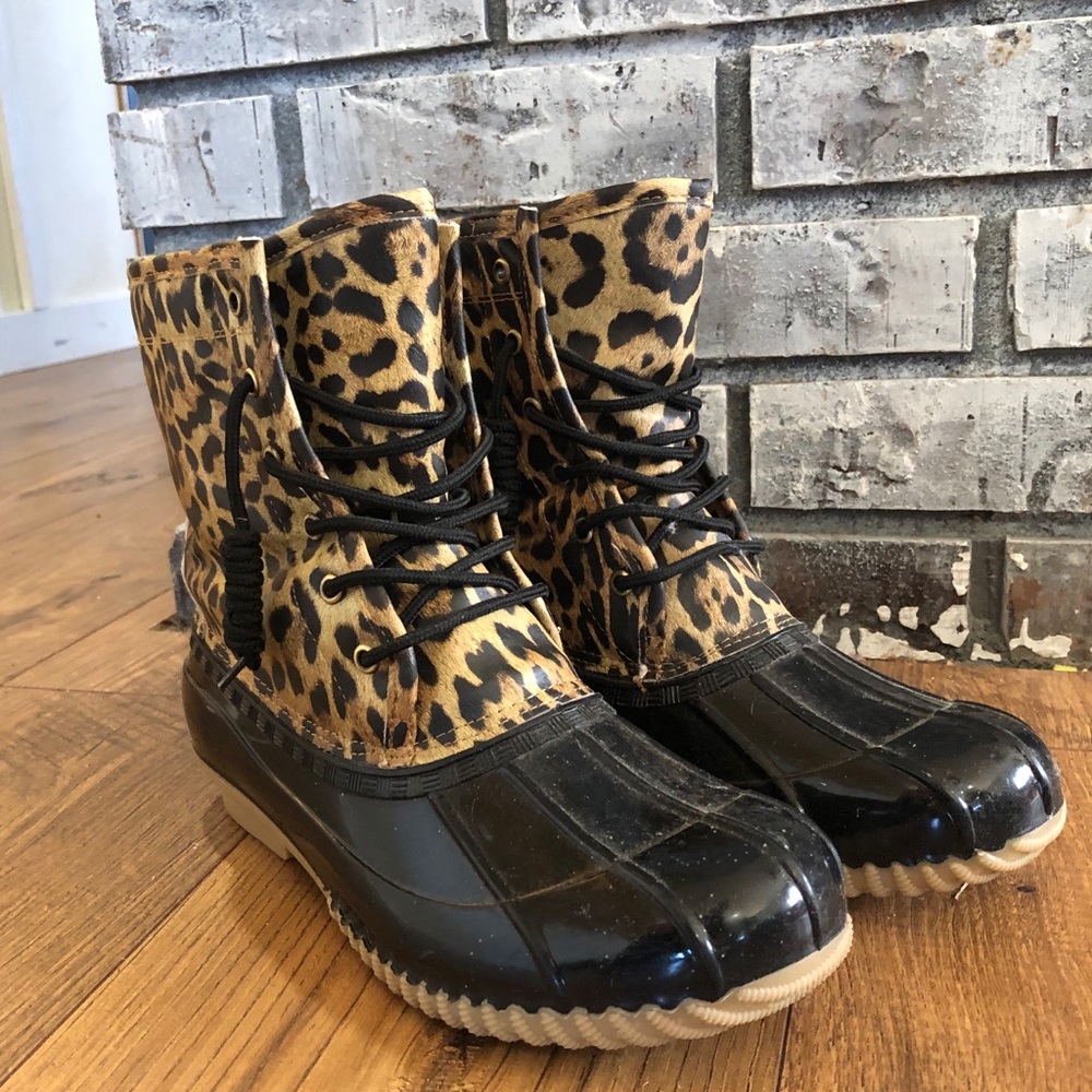 Cheetah print duck boots